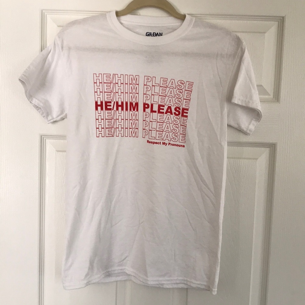 Brand new, unisex small Respect My Pronouns tee